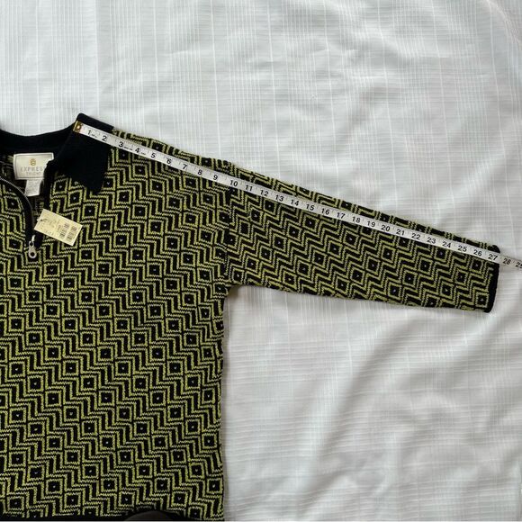 Vintage Express Tricot 90’s Quarter Zip Chevron Black Green Sweater NWT - Picture 14 of 15